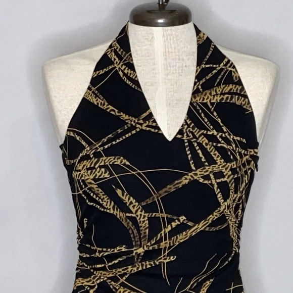 David Meister Linear Animal Print Halter Dress - Picture 2 of 7